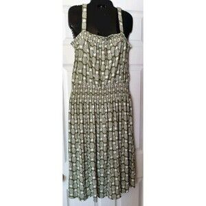 BODEN Dress Size 12 Green White Pineapple Novelty Print Sundress Smocked Viscose